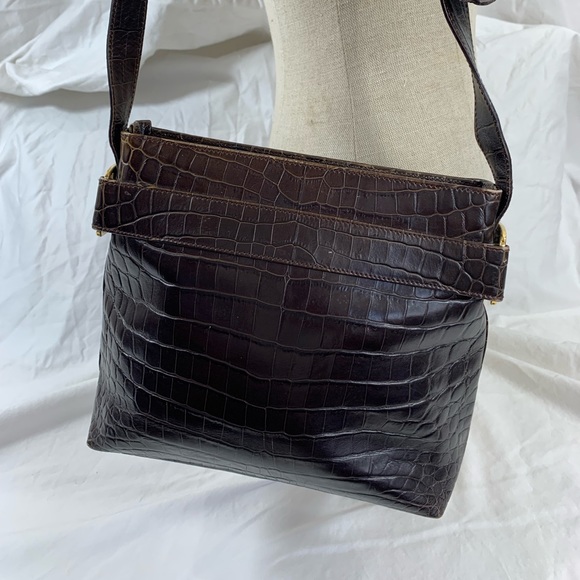 Genuine vintage fashionable Salvatore Ferragamo brown croc pattern shoulder bag - Picture 12 of 15